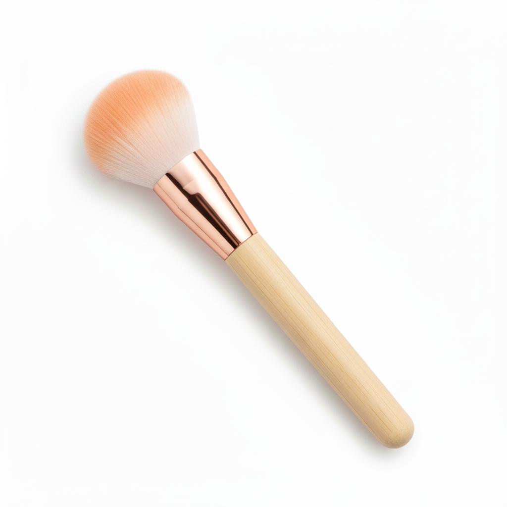 Fluffy dome blush brush with peach ombre bristles and rose gold ferrule