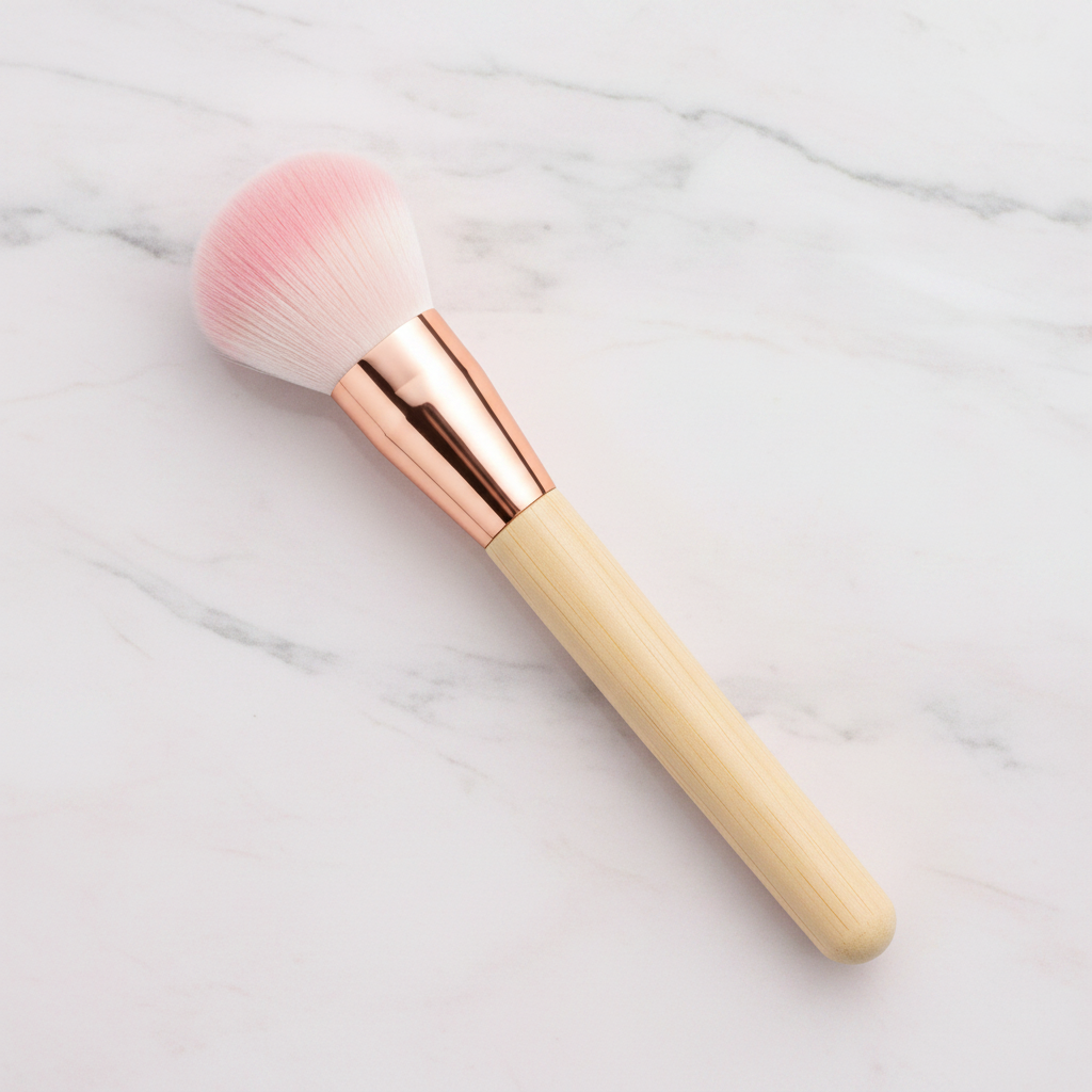 Fluffy dome blush brush with pink ombre bristles and rose gold ferrule