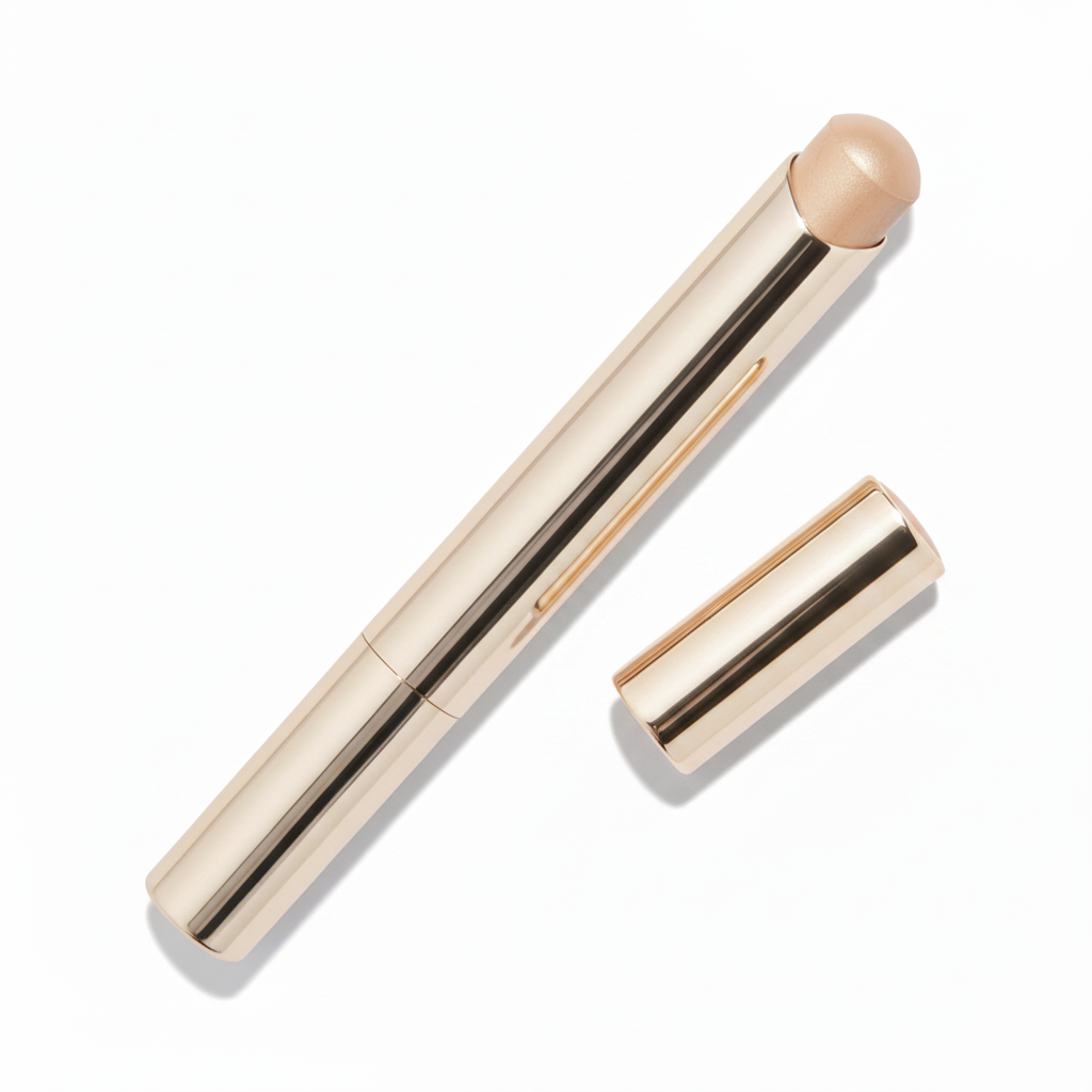 Polished champagne gold twist-up metal concealer stick with nude beige dome cream tip